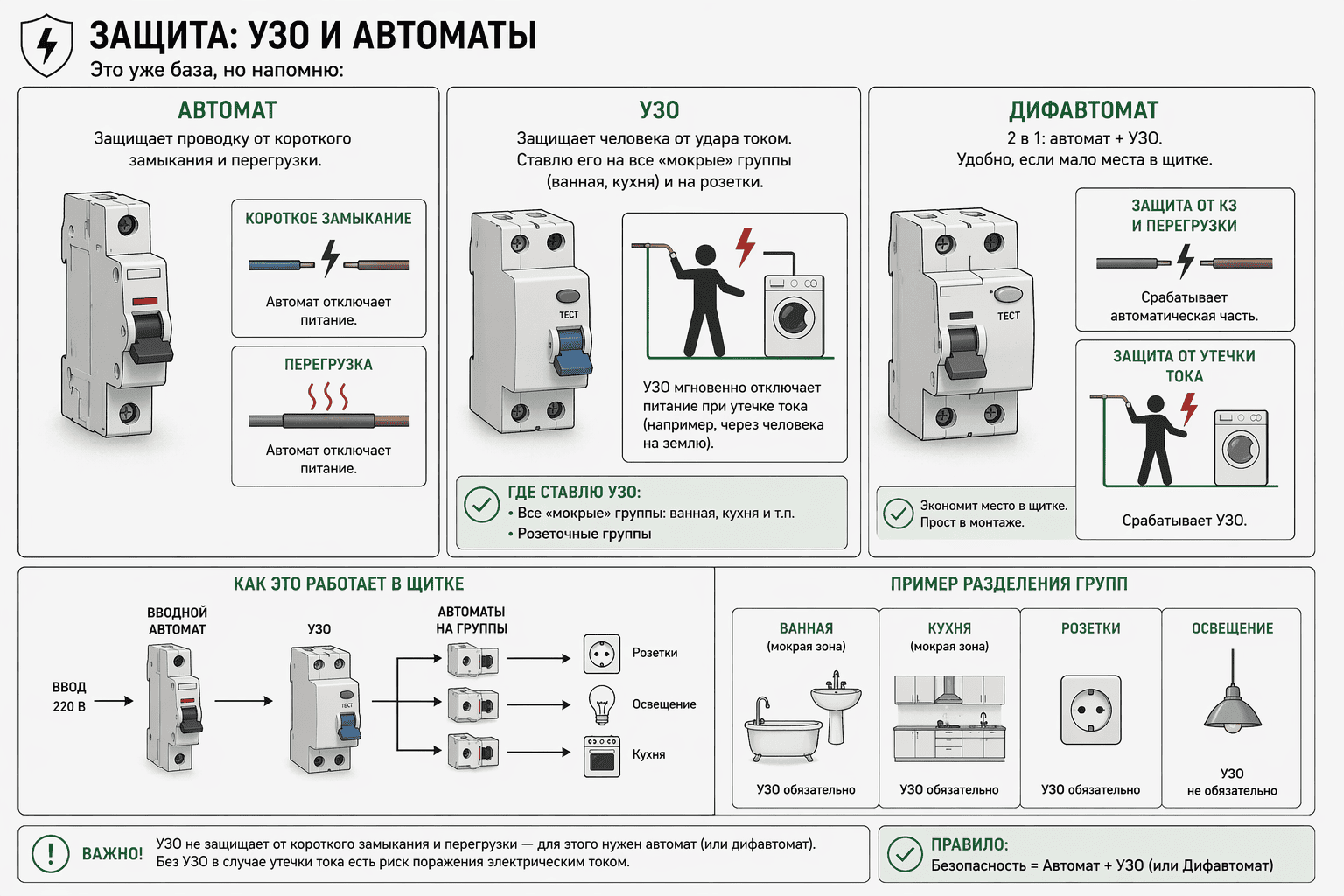 Автоматы защиты, УЗО, дифавтоматы