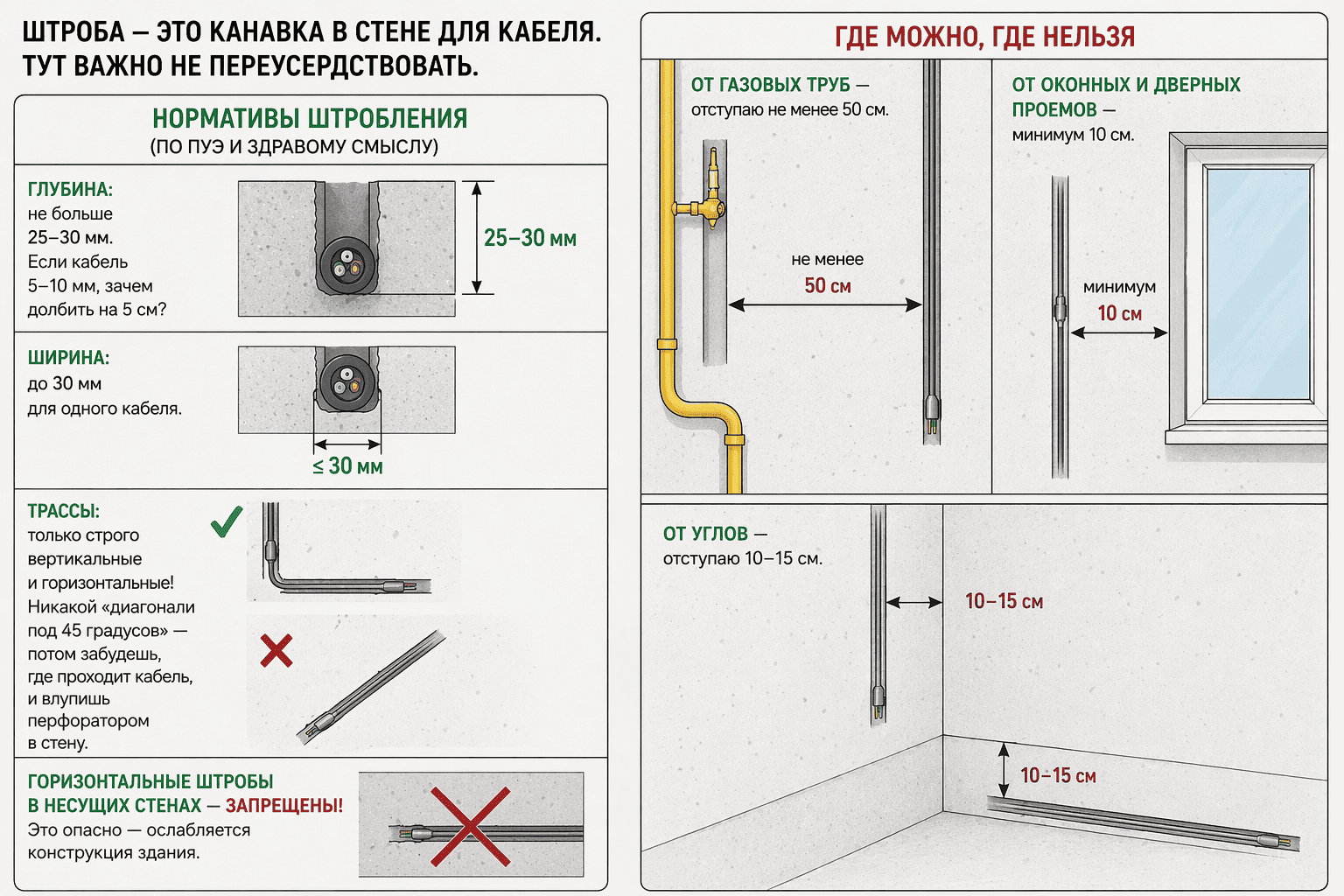 Нормы и правила штробления стен