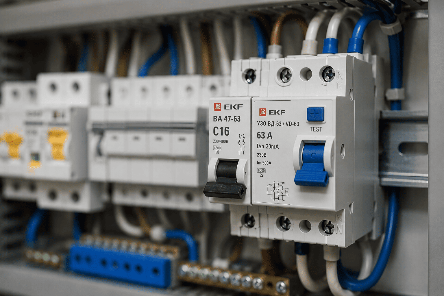 узо и автомат в щитке крупный план